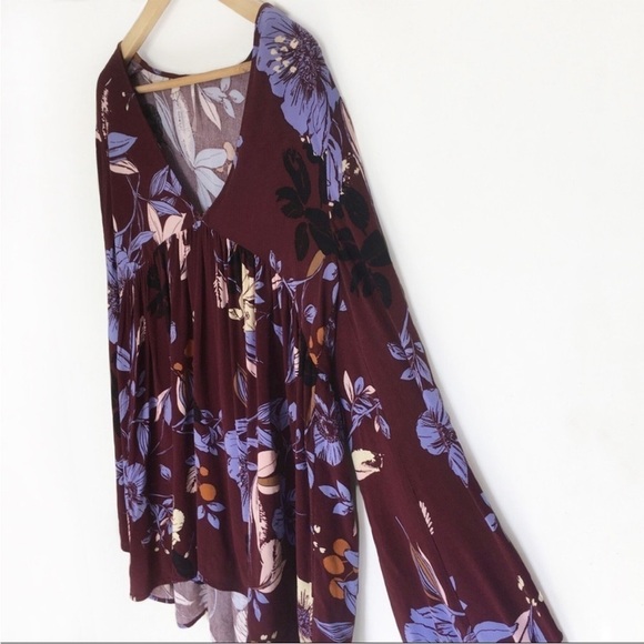 Free People Wine Floral Bella Tunic Sz S EUC - Picture 5 of 10